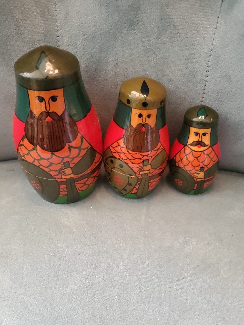 Hand-Painted Warrior Nesting Dolls Set by  - Green and Red